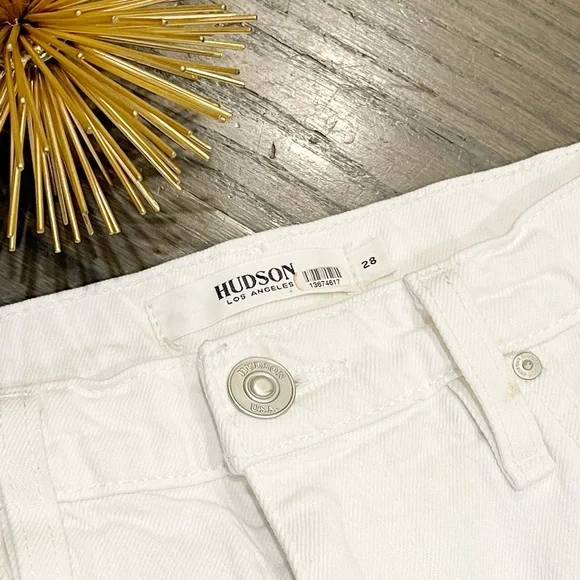 Hudson Remi High-Rise Straight Crop Jean White Raw Hem Size 28 - Picture 6 of 10